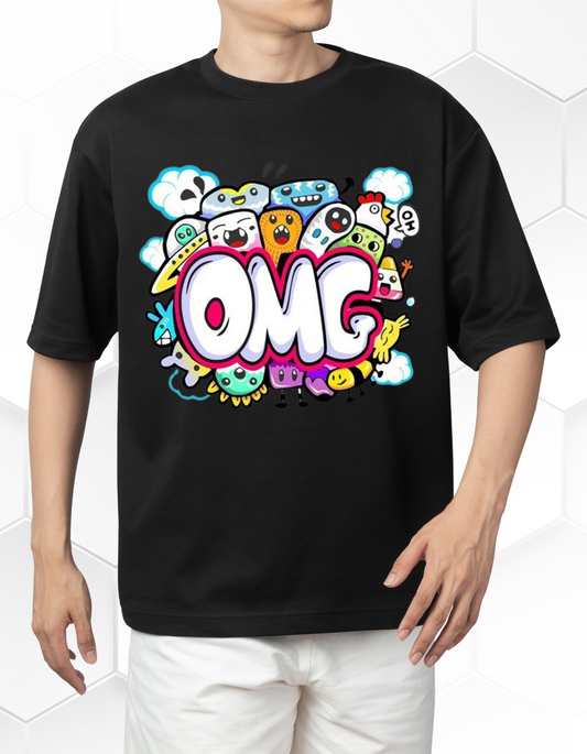 "OMG Doodle Blast" Graphic T-Shirt – Bold Streetwear in Black