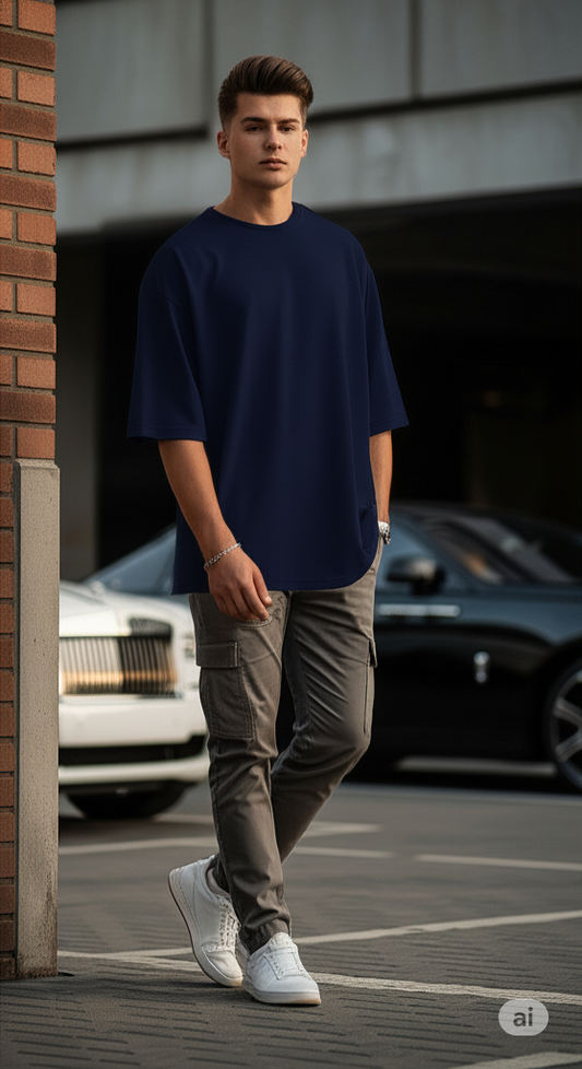 Navy Blue Oversized Plain T-Shirt