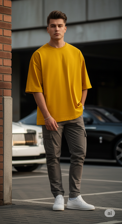 Mustard Yellow Oversized Plain T-Shirt