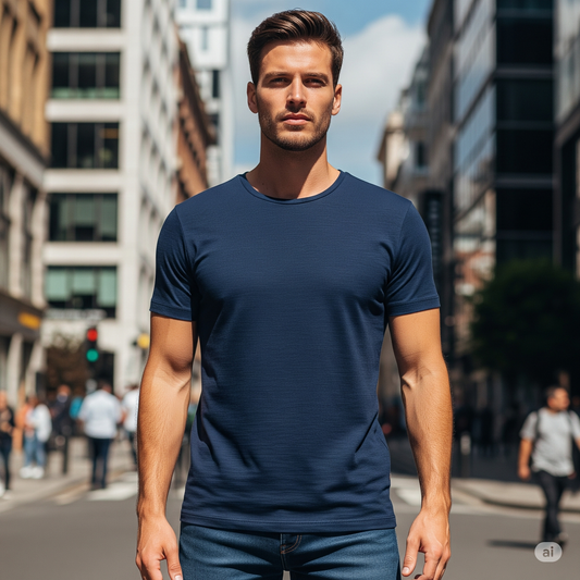 Navy Blue Classic Short Sleeves Tees